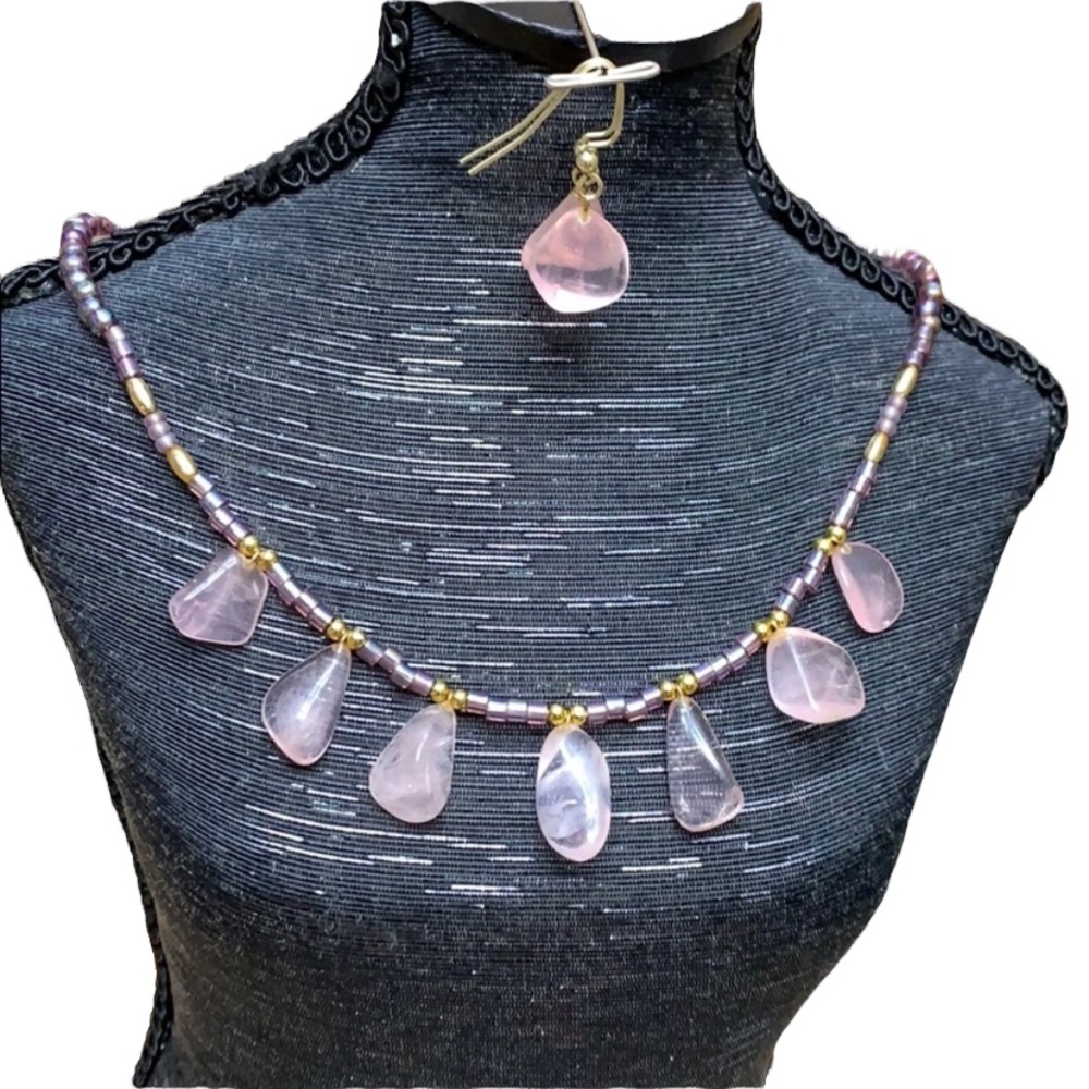 Rose Quartz Necklace and Earrings Set